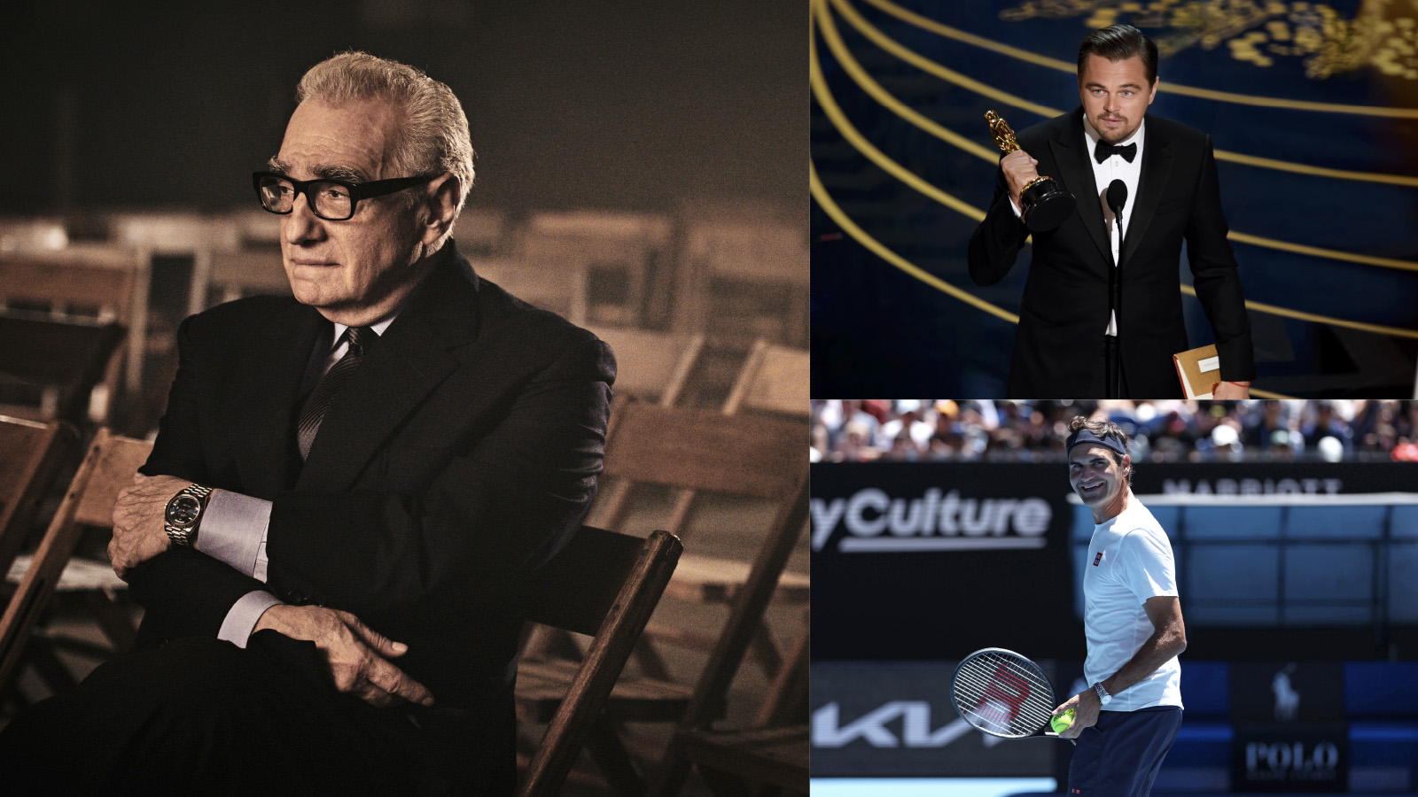 Rolex Testimonees Martin Scorsese, Leonardo DiCaprio and Roger Federer